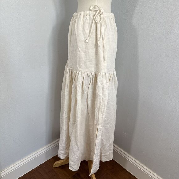 Shona Joy Skirt Womens 4 Ivory Linen Aria Drawstring Split Minimalist Langenlook - Picture 4 of 13